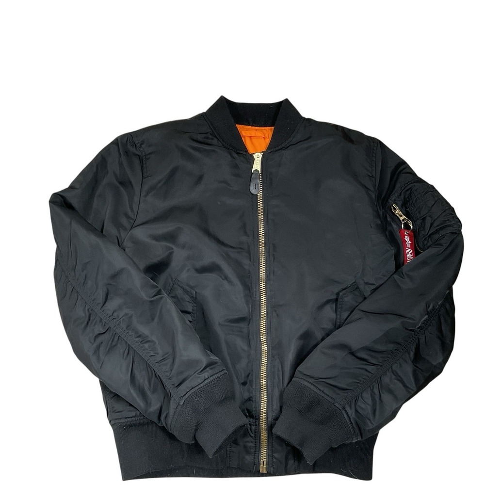 Alpha Industries Bomber Jacket Mens Medium Black Orange MA-1 Flyers‎ Reversible